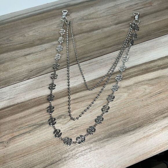 Money Silver Metal Wallet Chain Clasp Money Biker Links Jeans Long Triple Strand - Picture 1 of 6